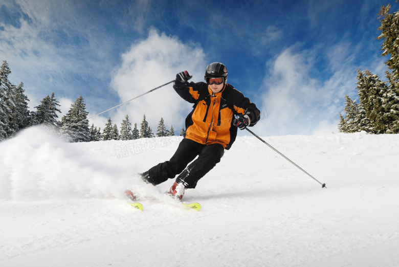 蓝天白云滑雪运动人物摄影高清图片