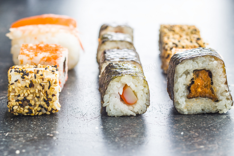 多种口味日本料理寿司摄影高清图片