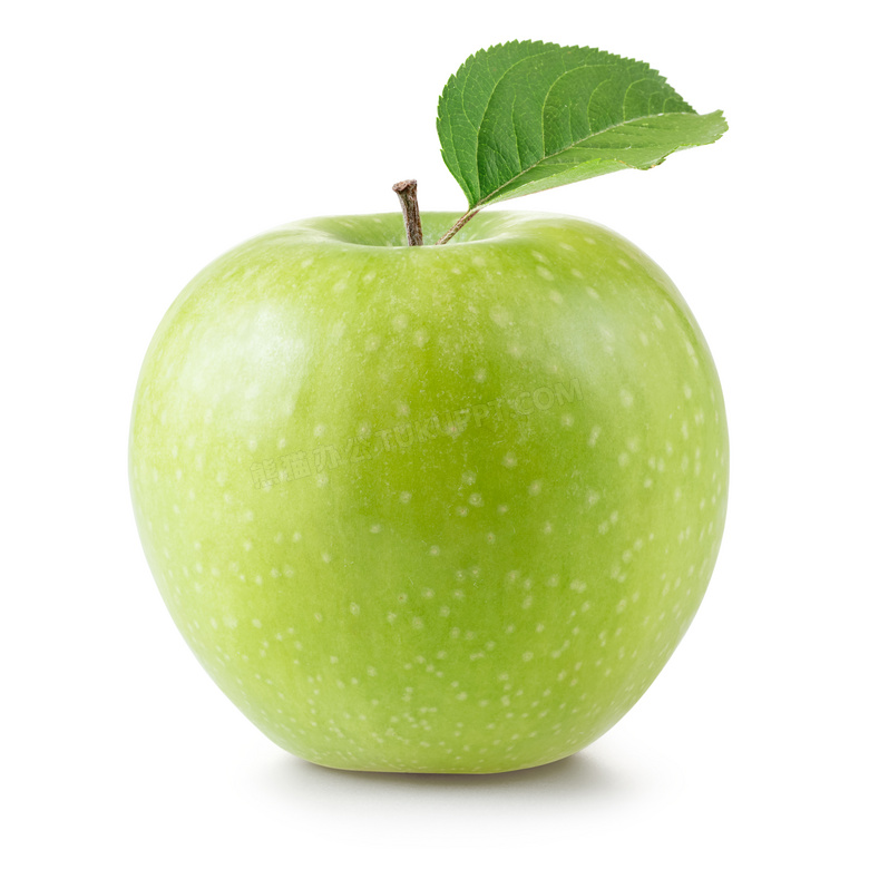 带着一枚绿叶的青苹果摄影高清图片