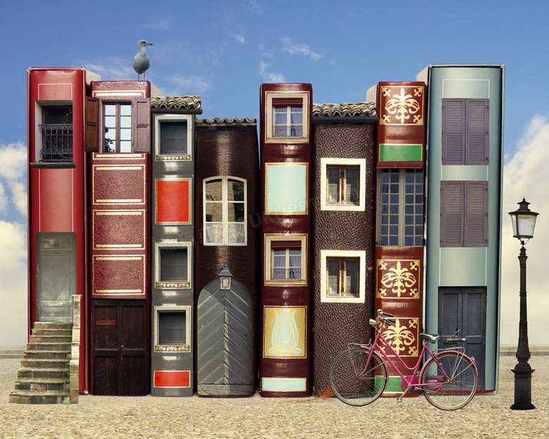 书籍样式房屋微缩效果创意高清图片