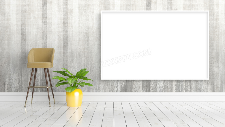 植物与墙上的空白装饰画框高清图片