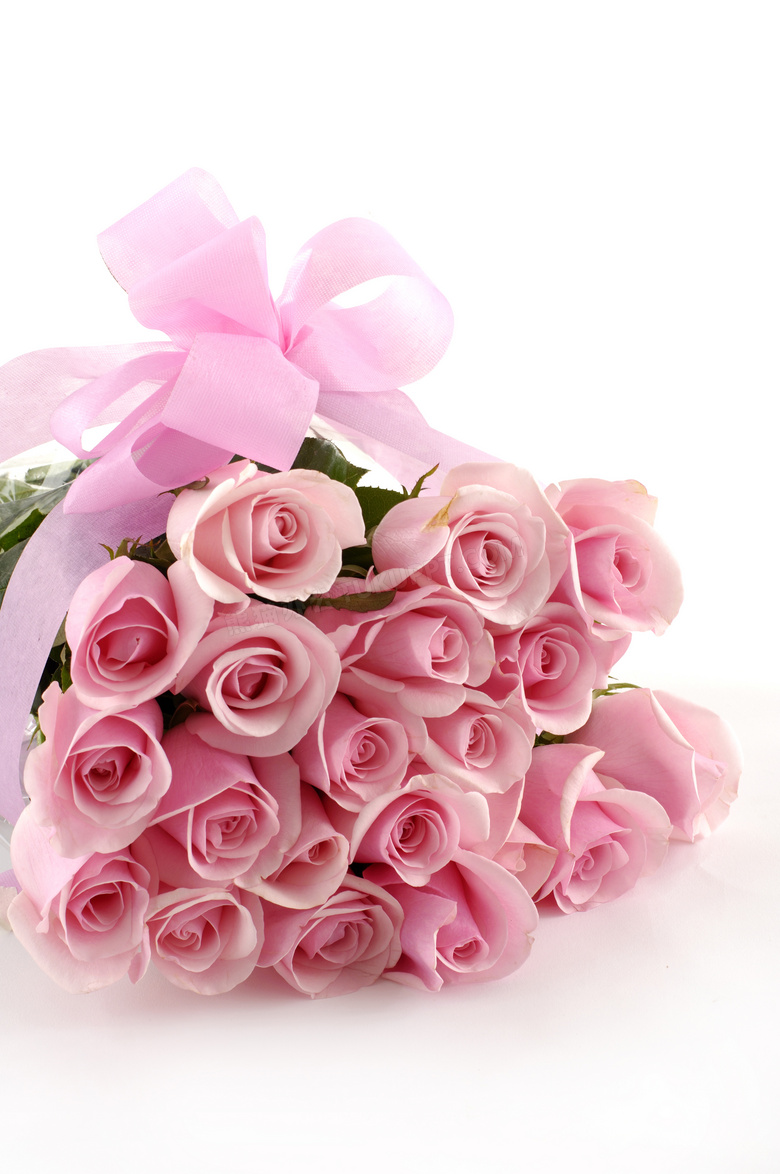 包好的粉红色玫瑰花束摄影高清图片