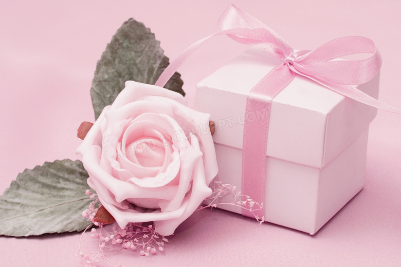 玫瑰花与精美包装的礼物盒高清图片