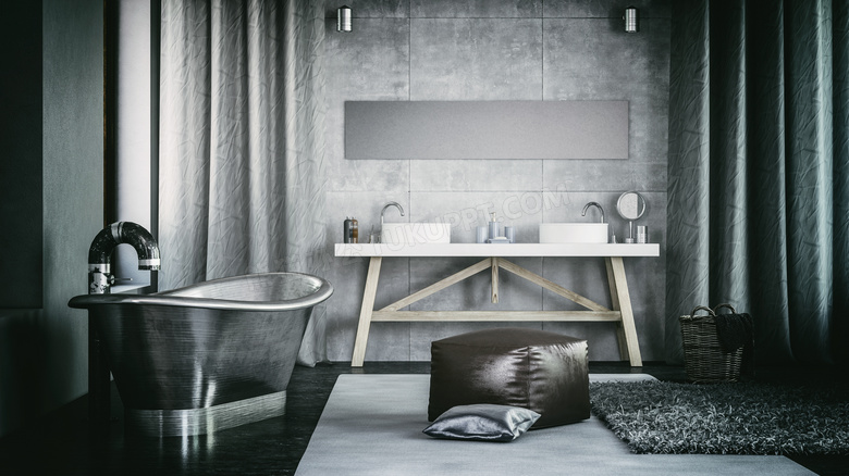美式工业装潢风格浴室摄影高清图片