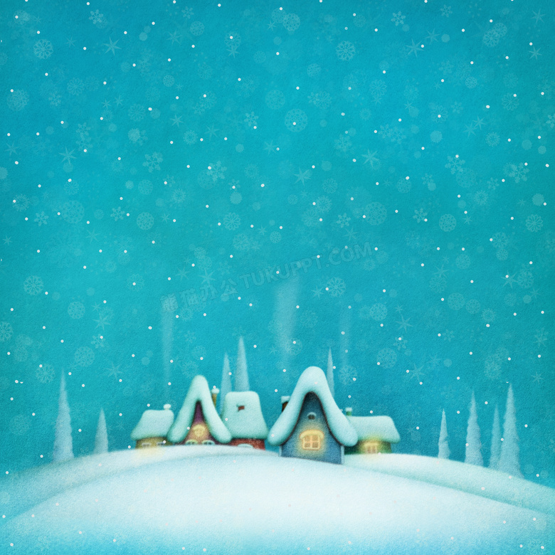 城堡与下雪的天空卡通插画高清图片