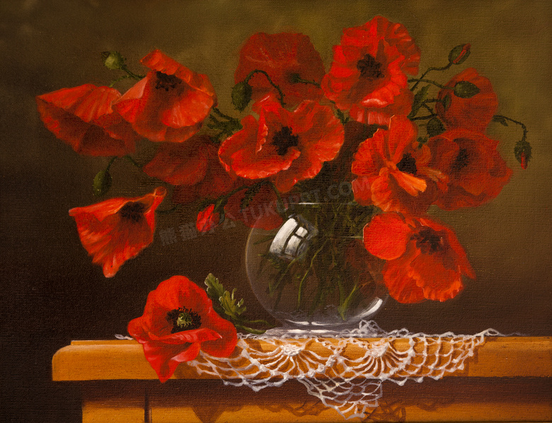 花瓶里的红色鲜花绘画创意高清图片