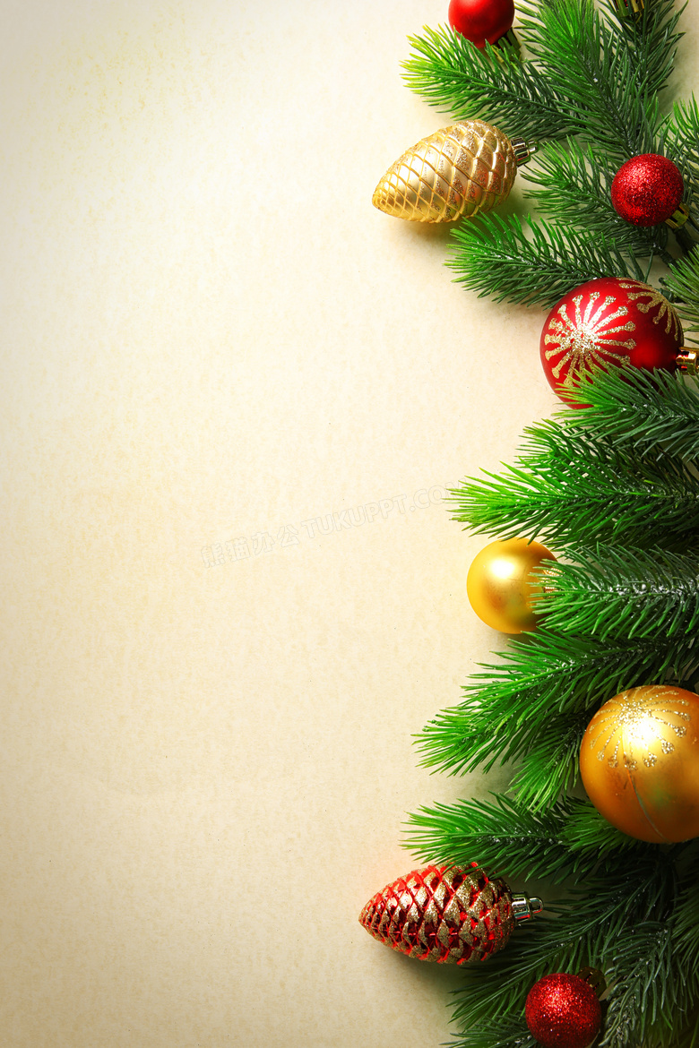 圣诞节挂饰与树枝特写摄影高清图片
