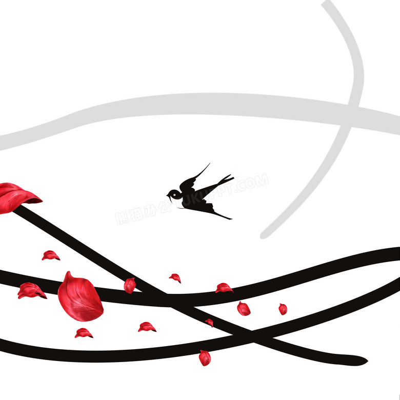 红色百合花与小燕子图案无框画图片