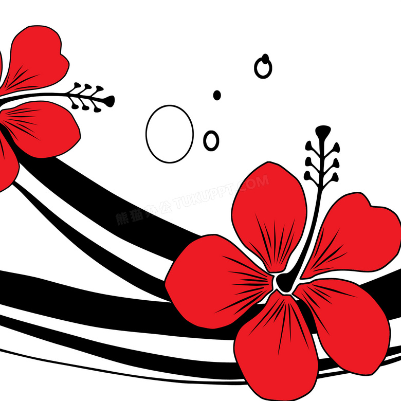 红色花朵与几何线条无框画高清图片