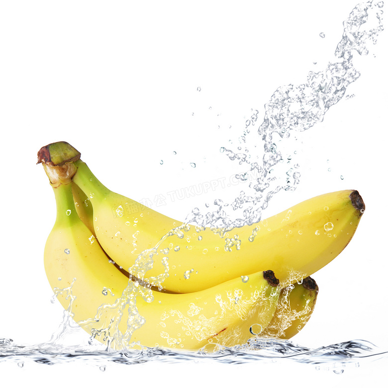 水花与没有剥皮的香蕉摄影高清图片
