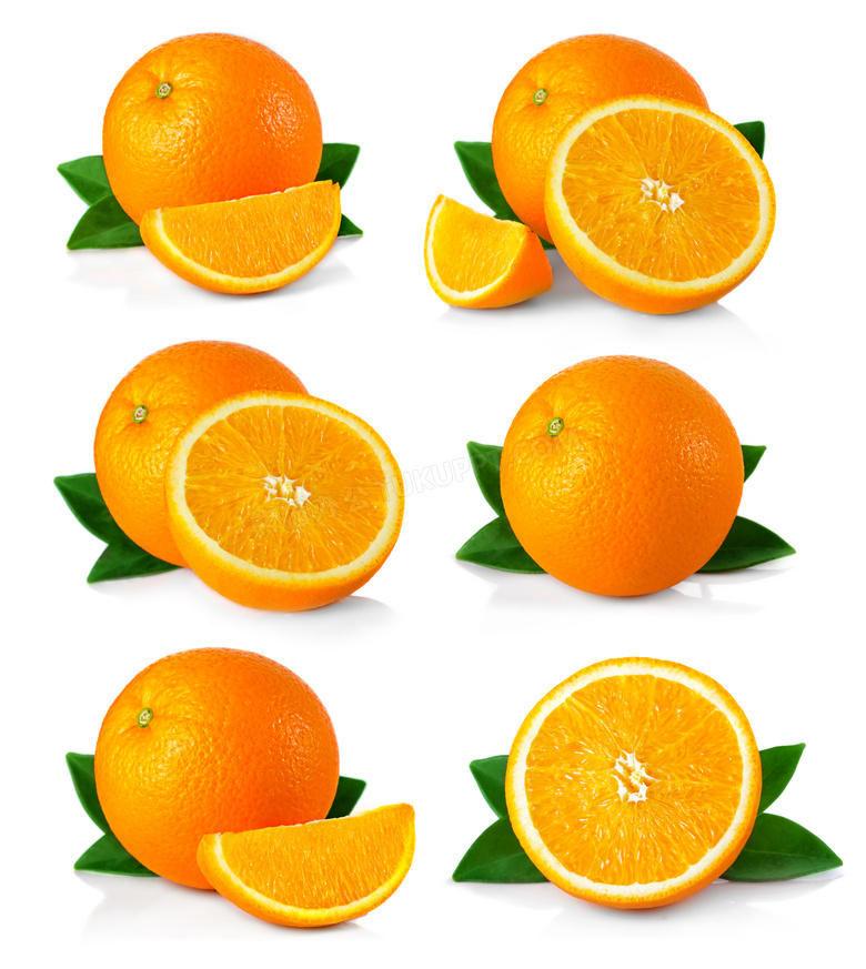 完整的与已切开的橙子特写高清图片