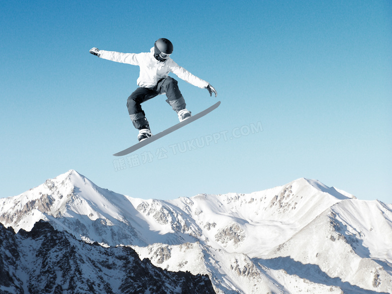滑雪运动人物与茫茫的雪山高清图片