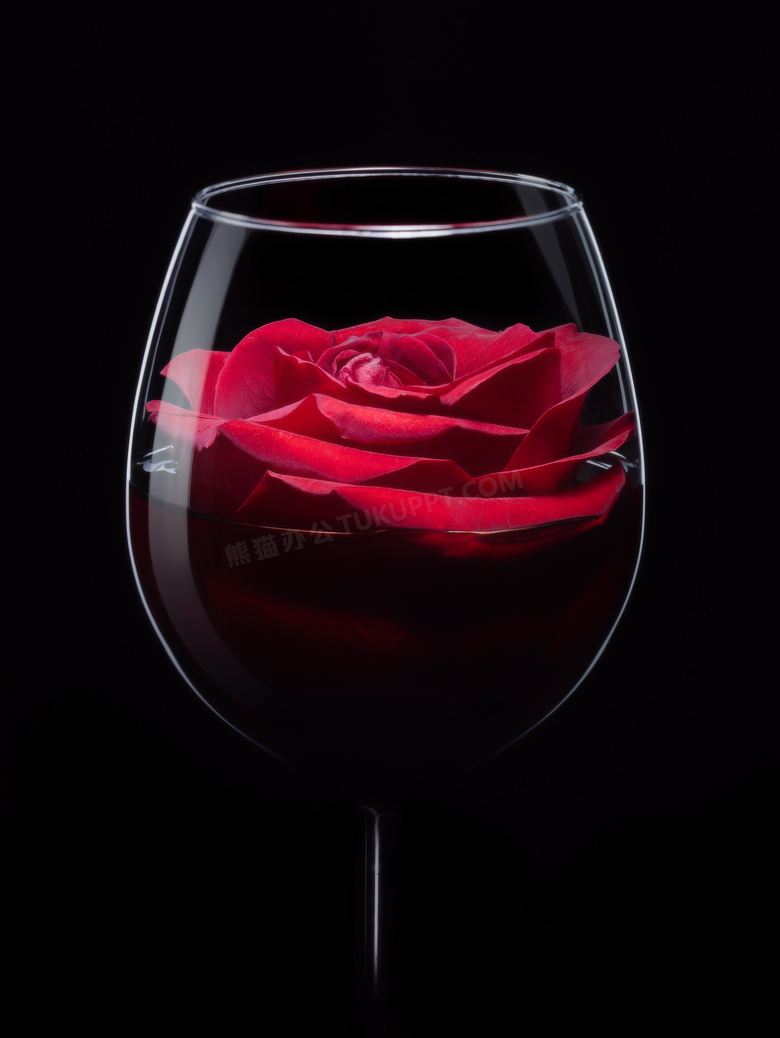 酒杯里的红色玫瑰花朵摄影高清图片
