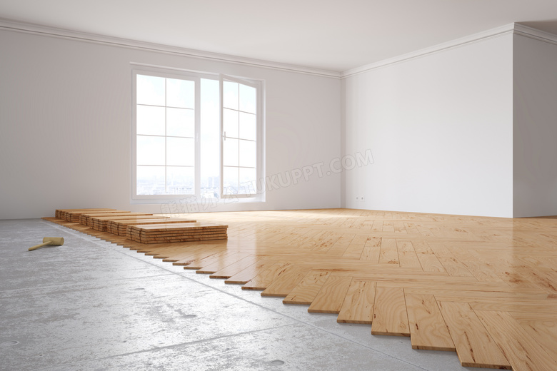 木地板尚未铺设完毕的房间高清图片