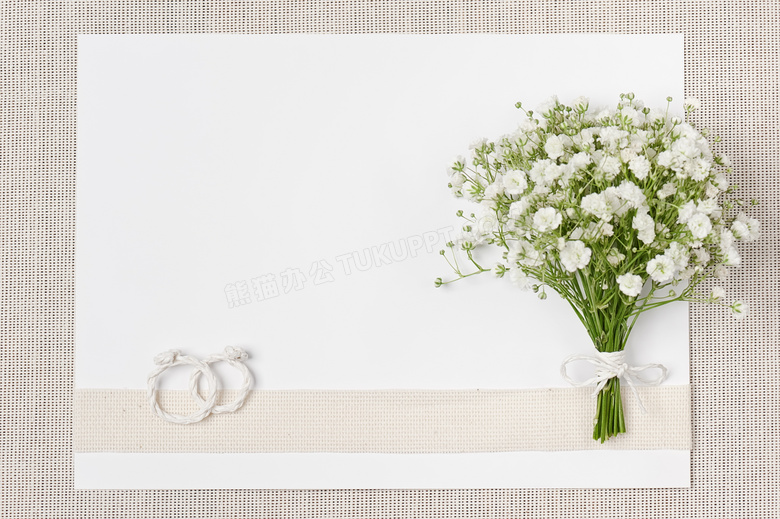 白色纸张与白色的鲜花摄影高清图片
