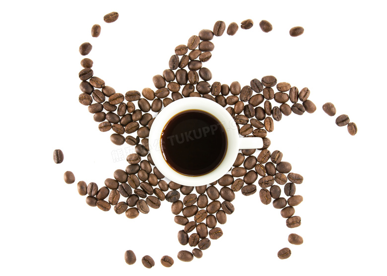 咖啡杯与咖啡豆组成的图形高清图片