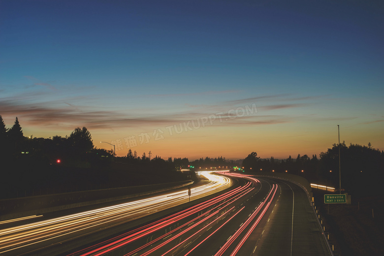夜晚高速公路炫丽光效创意高清图片