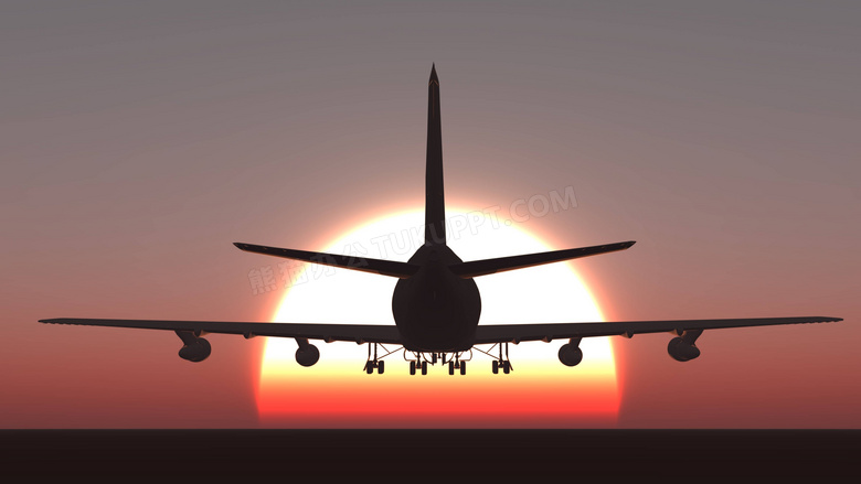 黄昏夕阳下的飞机剪影摄影高清图片