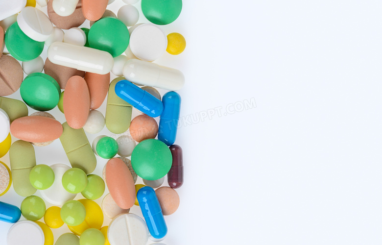 不同形状的药丸等药物摄影高清图片