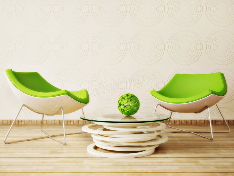 绿色沙发椅与茶几摆设摄影高清图片