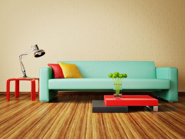 鲜艳色彩沙发枕头茶几摄影高清图片