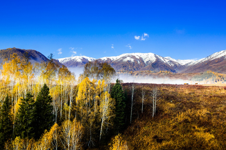 北疆秋季雪山美景摄影图片