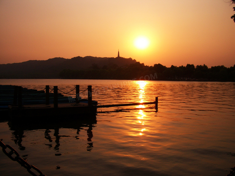 杭州西湖夕阳美景摄影图片