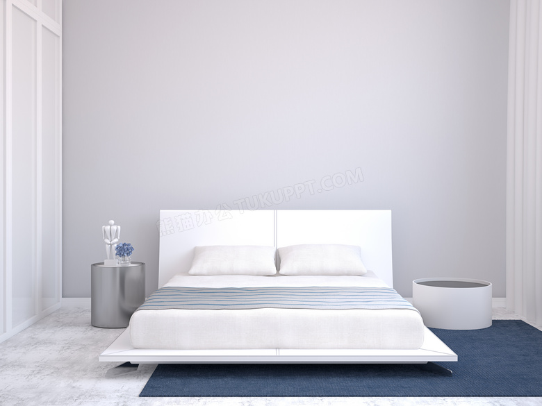 卧室白色大床渲染效果设计高清图片