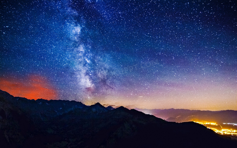 山顶美丽夜景星空摄影图片