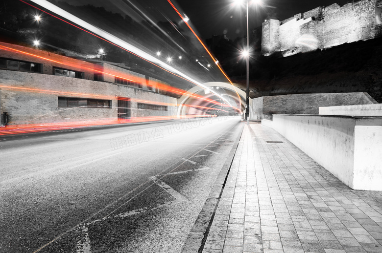 城市夜晚道路隧道风光摄影高清图片