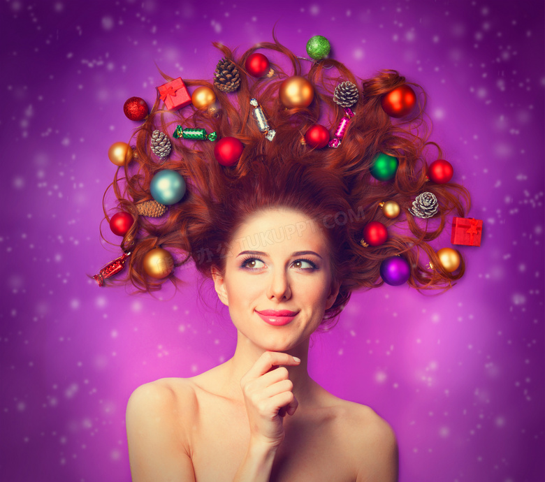 创意圣诞头饰发型美女摄影高清图片
