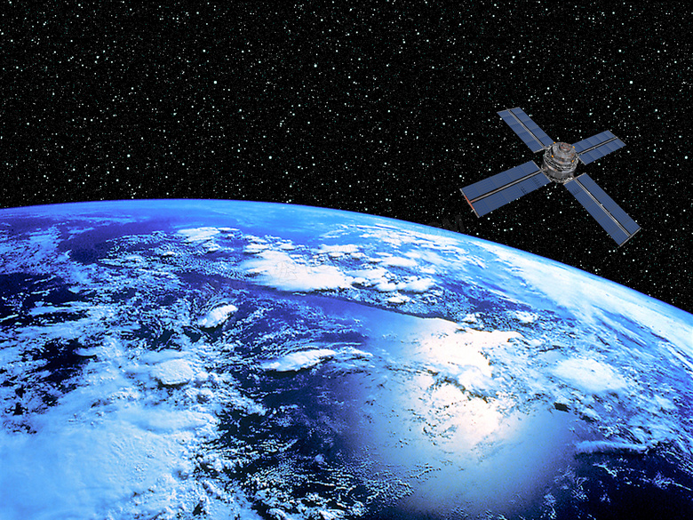 蓝色星球上空的卫星等创意高清图片