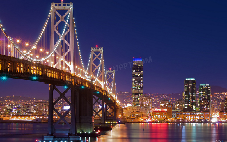 美国金门大桥夜景灯光摄影图片