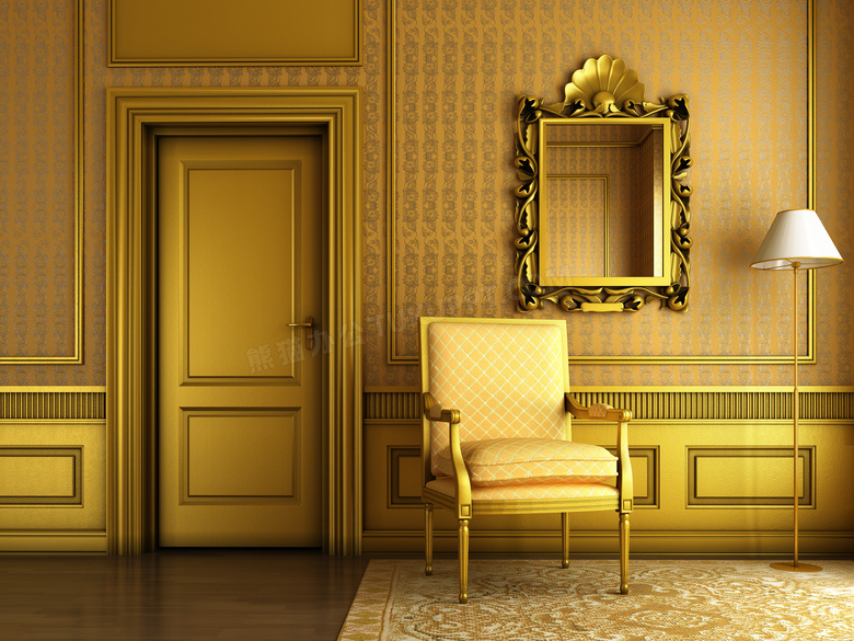 金色的房门与落地灯等摄影高清图片
