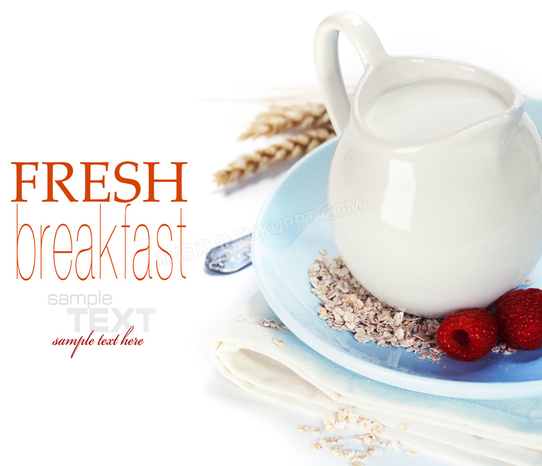 燕麦片与牛奶早餐食物摄影高清图片
