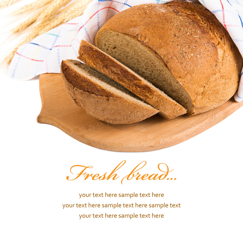 砧板上的全麦面包特写摄影高清图片