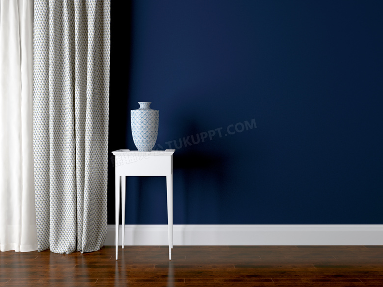 蓝色墙壁与瓷器幕帘等渲染效果图片