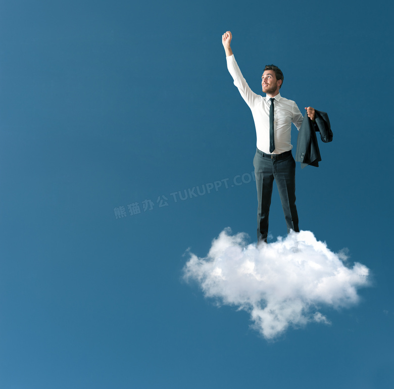 云朵上的握拳男人创意设计高清图片