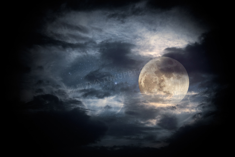 藏在层层乌云后的月亮摄影高清图片