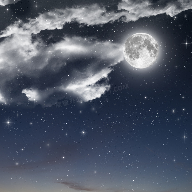 夜空中的繁星月亮云彩摄影高清图片