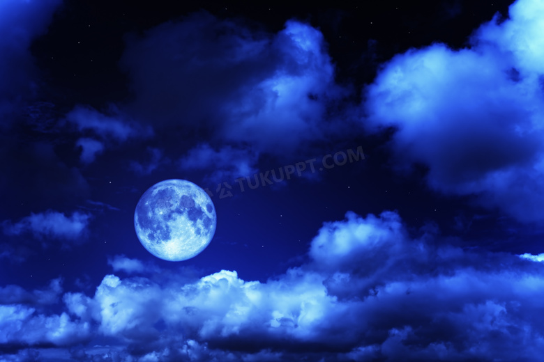 空中的朵朵白云与月亮摄影高清图片