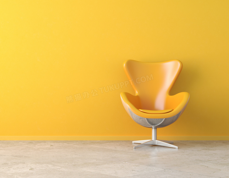 靠墙壁放着的黄色座椅摄影高清图片