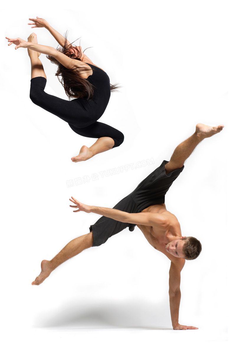单手撑地与跃起的舞者摄影高清图片