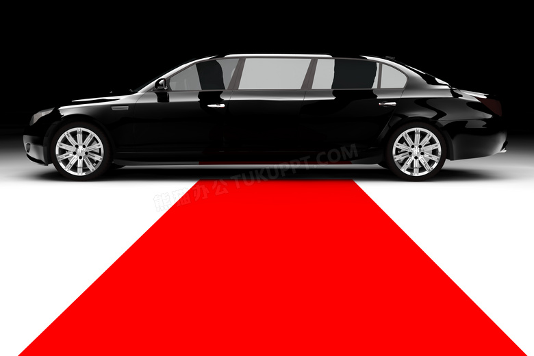 黑色商务轿车与红地毯设计高清图片