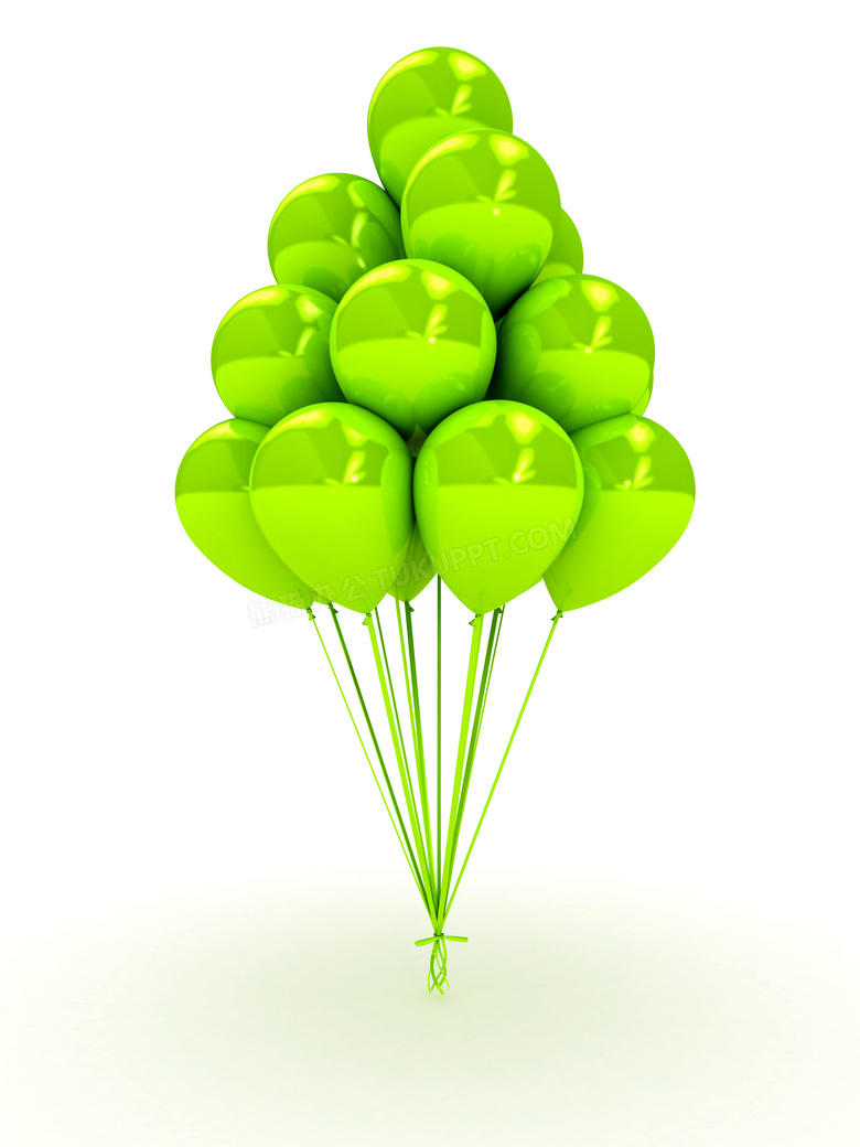 系在一起的绿色氢气球摄影高清图片