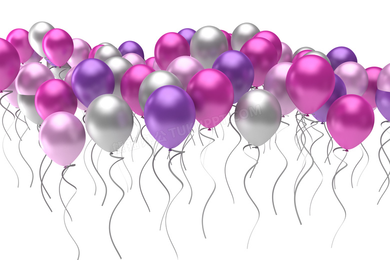 紫色等三色氢气球组合摄影高清图片
