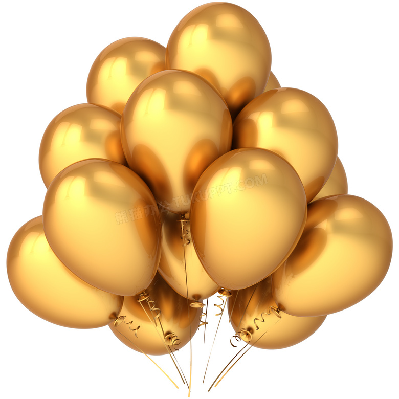 多个飘着的金黄色气球摄影高清图片