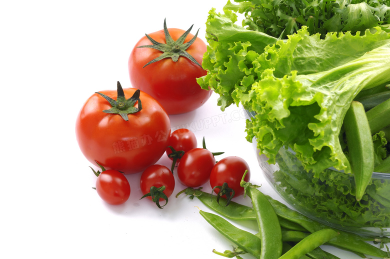 番茄生菜与梅豆角蔬菜摄影高清图片