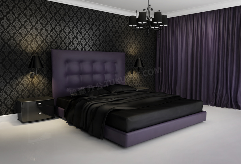 黑色与紫色风格家居效果高清图片