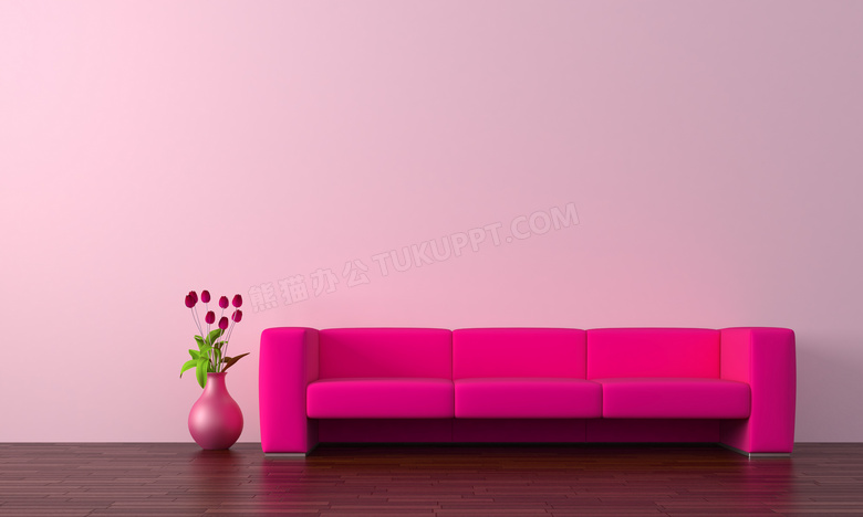 颜色鲜艳的红色沙发与花瓶高清图片